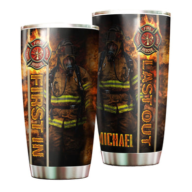 Camellia Personalized Firefighter Fire Honor Rescue Courage Graphics Stainless Steel Tumbler - Double-Walled Insulation Travel Thermal Cup With Lid Gift For Firemen Volunteer