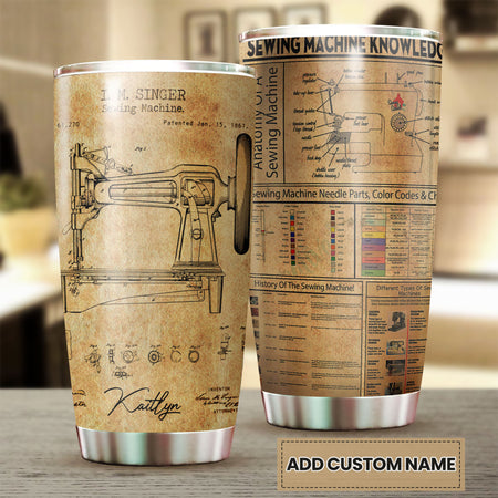 Camellia Personalized I. M. Singer Sewing Machine Sewist Vintage Stainless Steel Tumbler - Double-Walled Insulation Travel Thermal Cup With Lid Gift For Sewer Girls Women