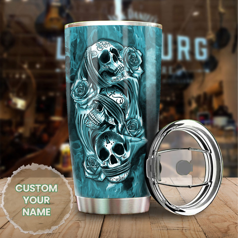 Camellia Personalized 3D Gothic Skulls Stainless Steel Tumbler - Customized Double-Walled Insulation Adventure Therma Cup With Lid