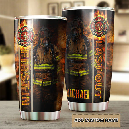 Camellia Personalized Firefighter Fire Honor Rescue Courage Graphics Stainless Steel Tumbler - Double-Walled Insulation Travel Thermal Cup With Lid Gift For Firemen Volunteer