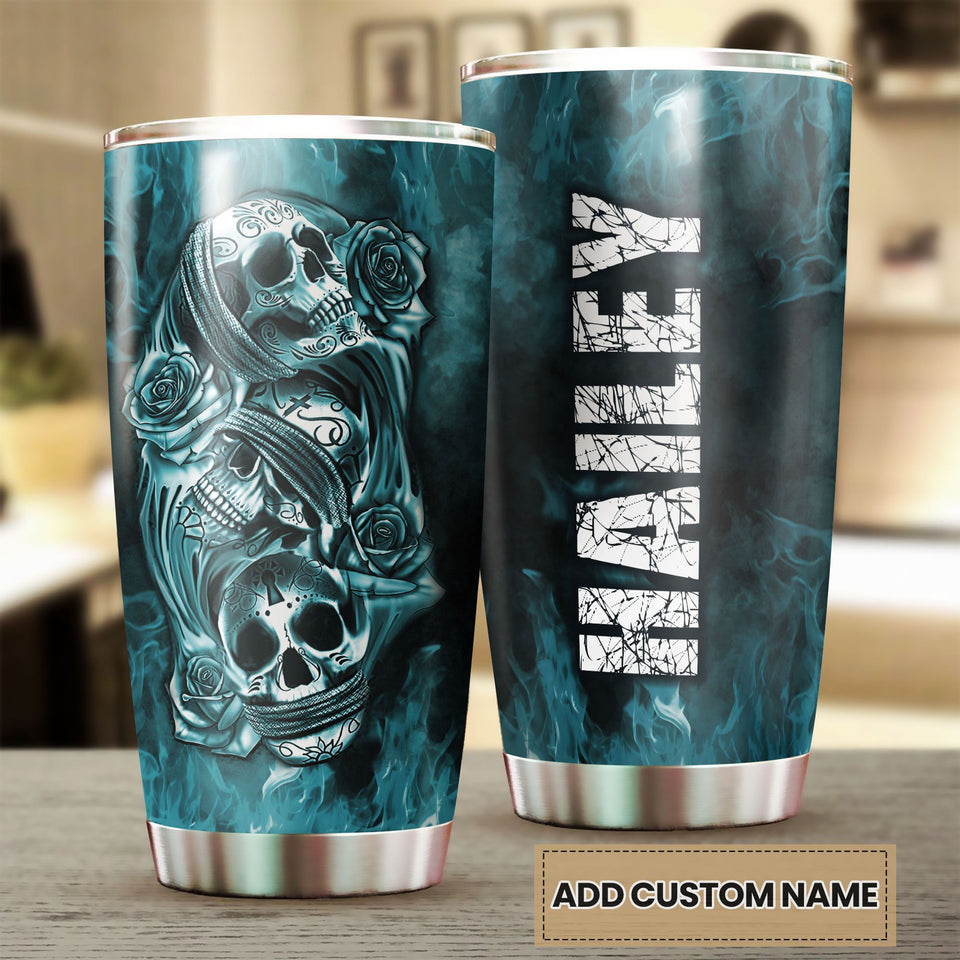 Camellia Personalized 3D Gothic Skulls Stainless Steel Tumbler - Customized Double-Walled Insulation Adventure Therma Cup With Lid