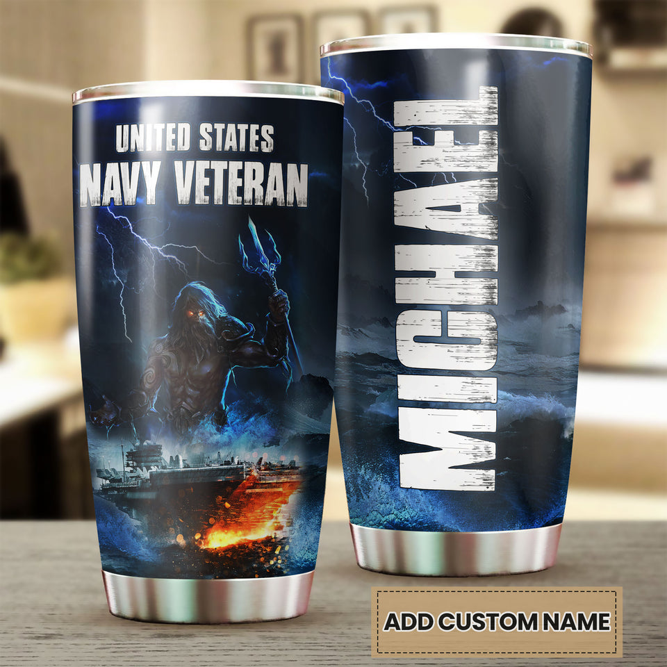 Camellia Personalized American United States Navy Veteran Army Stainless Steel Tumbler - Double-Walled Insulation Travel Thermal Cup With Lid Gift For 4th Of July Veteran Marines So