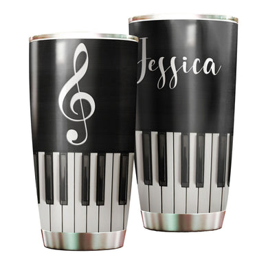Camellia Personalized Piano Heart Music Minimalism Graphics Stainless Steel Tumbler - Double-Walled Insulation Travel Thermal Cup With Lid Gift For Pianist Musician Music Lover