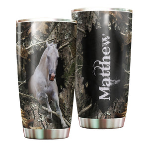 Camellia Personalized White Horse Nature Forest Graphics Stainless Steel Tumbler - Double-Walled Insulation Thermal Cup With Lid Gift For Farm Horse Lover Horseback Riding