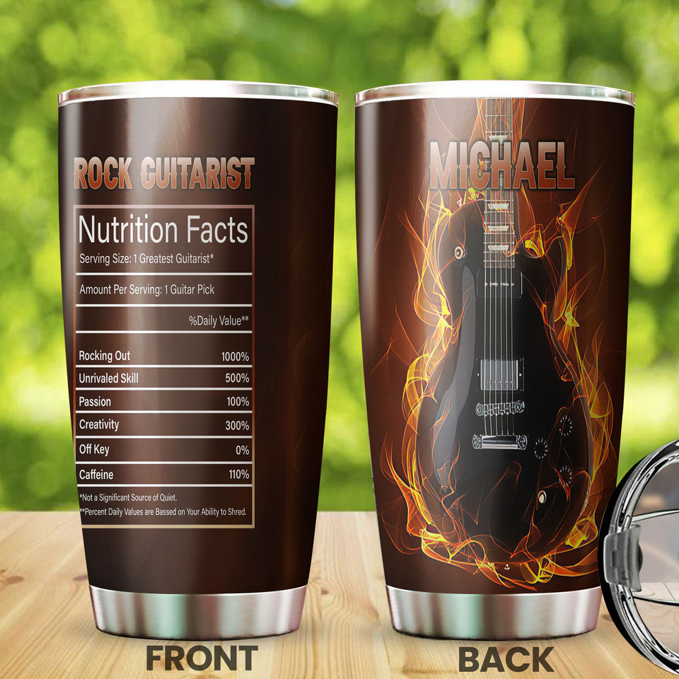 Camellia Personalized Bass Guitar Rock Guitarist Nutrition Facts Stainless Steel Tumbler - Double-Walled Insulation Thermal Cup With Lid Gift For Band Music Lover Guitarist