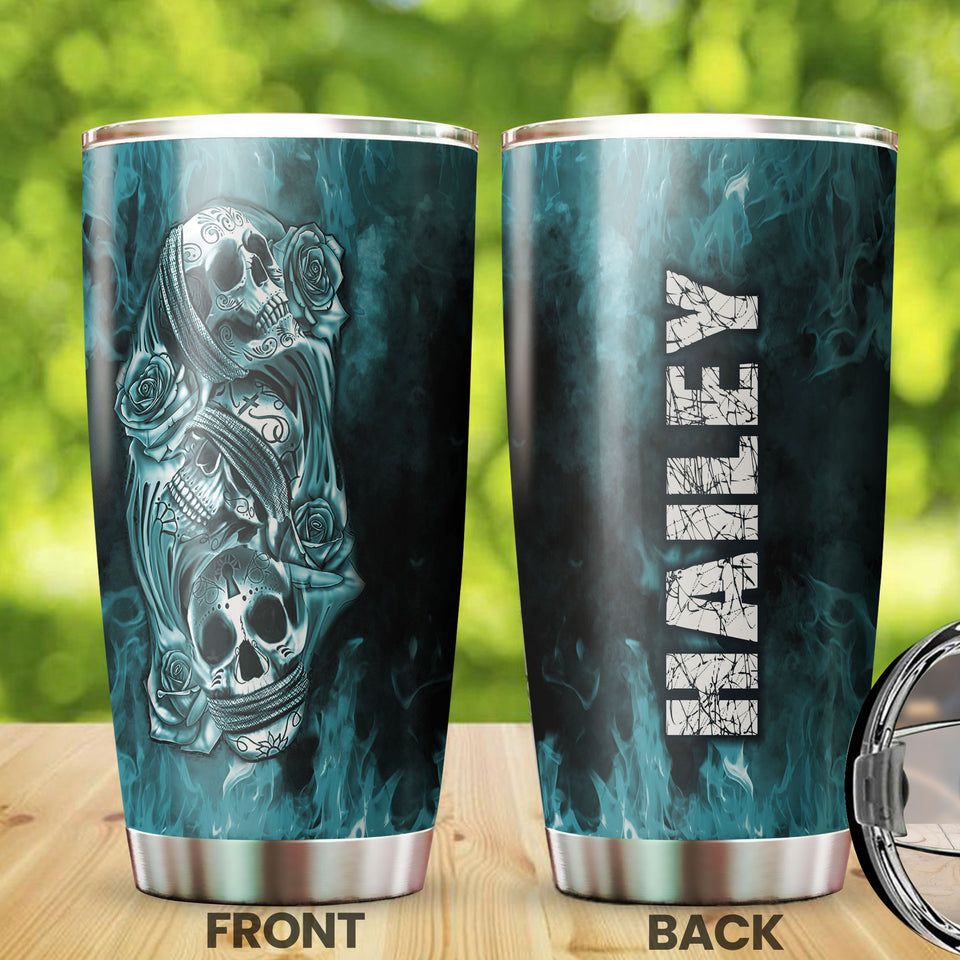 Camellia Personalized 3D Gothic Skulls Stainless Steel Tumbler - Customized Double-Walled Insulation Adventure Therma Cup With Lid