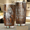 Camellia Personalized White Horse Let Faith Bigger Than Fear Wooden Stainless Steel Tumbler - Double-Walled Insulation Travel Thermal Cup With Lid Gift For Faith Believer