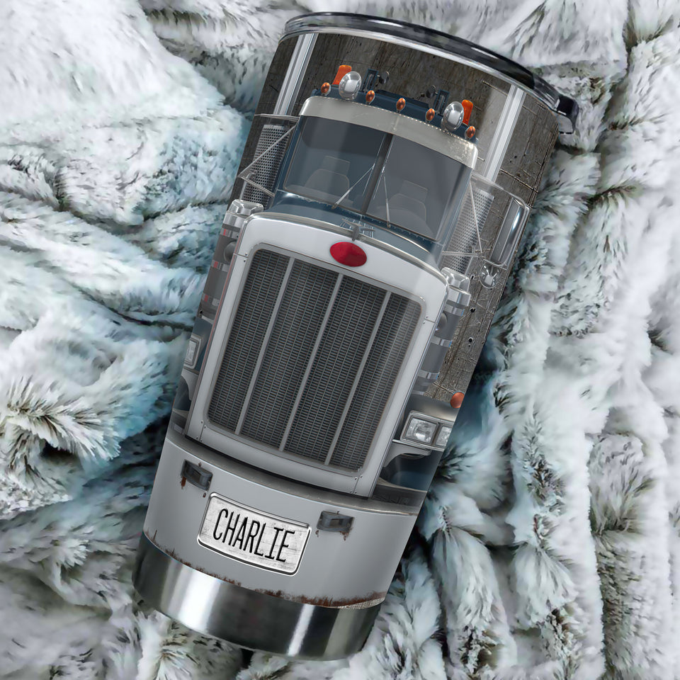 Camellia Personalized Silver Metal Truck To My Husband Stainless Steel Tumbler - Double-Walled Insulation Travel Thermal Cup With Lid Gift For Trucker Husband Valentines Day