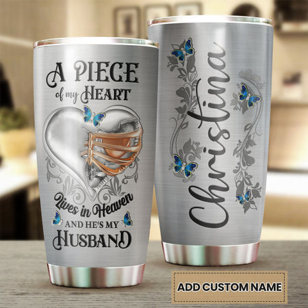 Camellia Personalized Widow A Piece Of My Heart To Husband Missing Quotes Stainless Steel Tumbler - Double-Walled Insulation Thermal Cup With Lid Gift For Memorial Day