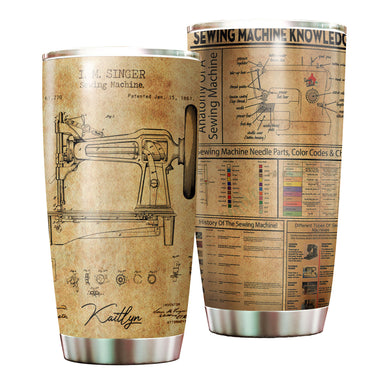Camellia Personalized I. M. Singer Sewing Machine Sewist Vintage Stainless Steel Tumbler - Double-Walled Insulation Travel Thermal Cup With Lid Gift For Sewer Girls Women