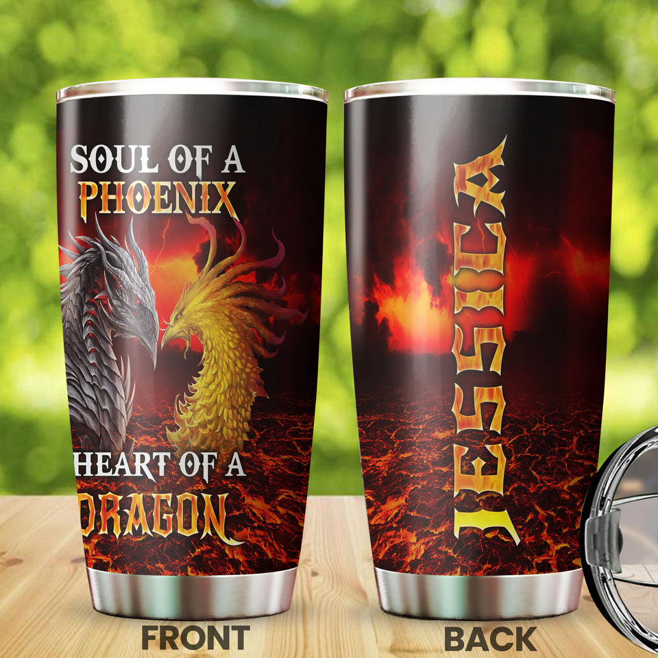 Camellia Personalized Soul Of Phoenix Heart Of Dragon Graphics Stainless Steel Tumbler - Double-Walled Insulation Travel Thermal Cup With Lid Gift For Men Boy