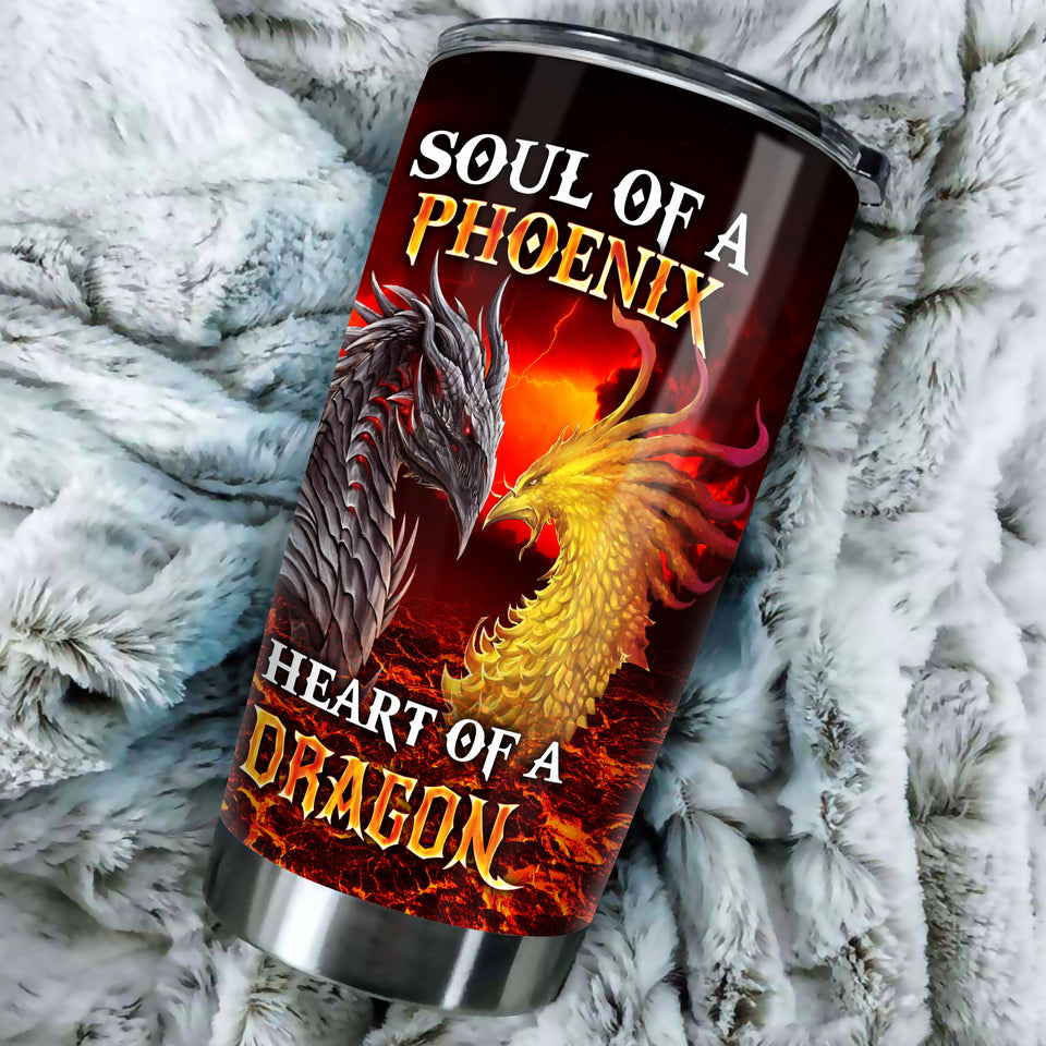 Camellia Personalized Soul Of Phoenix Heart Of Dragon Graphics Stainless Steel Tumbler - Double-Walled Insulation Travel Thermal Cup With Lid Gift For Men Boy