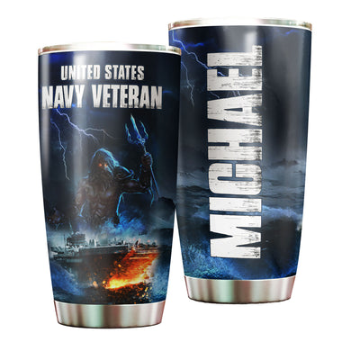 Camellia Personalized American United States Navy Veteran Army Stainless Steel Tumbler - Double-Walled Insulation Travel Thermal Cup With Lid Gift For 4th Of July Veteran Marines So