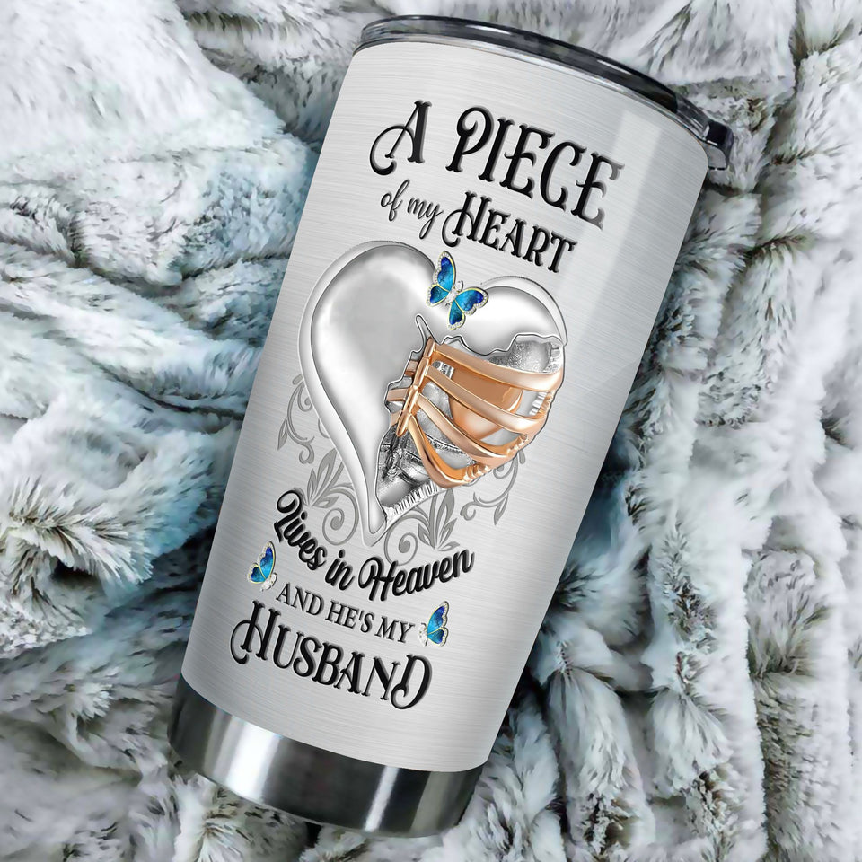 Camellia Personalized Widow A Piece Of My Heart To Husband Missing Quotes Stainless Steel Tumbler - Double-Walled Insulation Thermal Cup With Lid Gift For Memorial Day