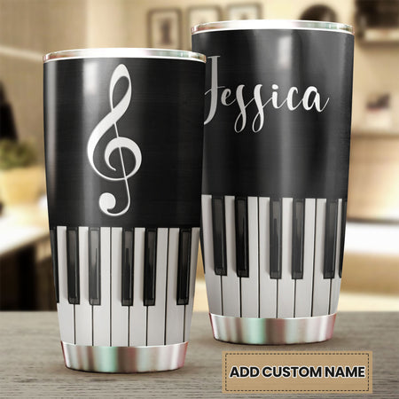 Camellia Personalized Piano Heart Music Minimalism Graphics Stainless Steel Tumbler - Double-Walled Insulation Travel Thermal Cup With Lid Gift For Pianist Musician Music Lover