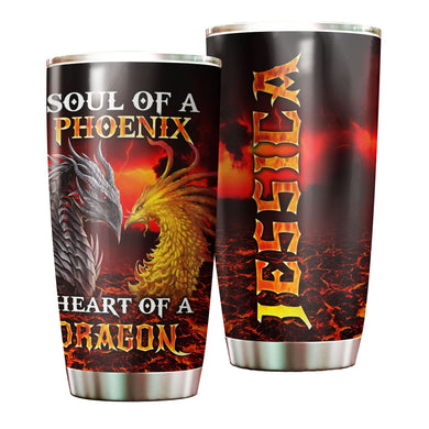 Camellia Personalized Soul Of Phoenix Heart Of Dragon Graphics Stainless Steel Tumbler - Double-Walled Insulation Travel Thermal Cup With Lid Gift For Men Boy