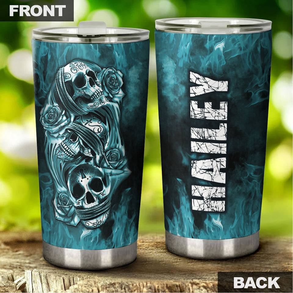 Camellia Personalized 3D Gothic Skulls Stainless Steel Tumbler - Customized Double-Walled Insulation Adventure Therma Cup With Lid