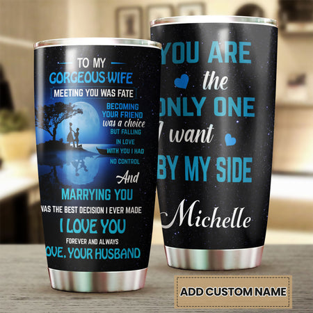 Camellia Personalized Couple To My Gorgeous Wife Love You Stainless Steel Tumbler - Double-Walled Insulation Travel Thermal Cup With Lid Gift For Valentines Day Wife