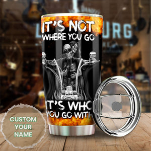 Camellia Personalized Biking Couple It's Who You Go With Skull Motorcycling Stainless Steel Tumbler - Double-Walled Insulation Thermal Cup With Lid Gift For Valentines