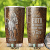 Camellia Personalized White Horse Let Faith Bigger Than Fear Wooden Stainless Steel Tumbler - Double-Walled Insulation Travel Thermal Cup With Lid Gift For Faith Believer