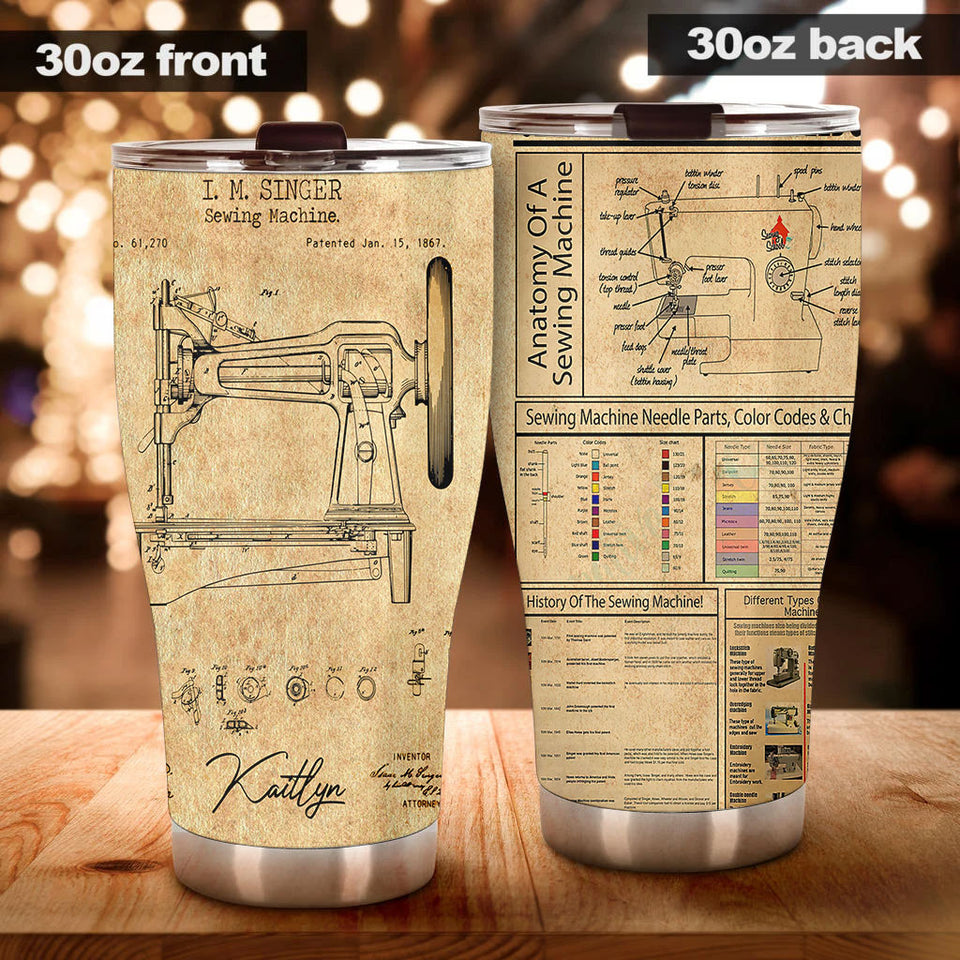 Camellia Personalized I. M. Singer Sewing Machine Sewist Vintage Stainless Steel Tumbler - Double-Walled Insulation Travel Thermal Cup With Lid Gift For Sewer Girls Women