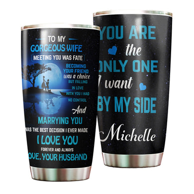 Camellia Personalized Couple To My Gorgeous Wife Love You Stainless Steel Tumbler - Double-Walled Insulation Travel Thermal Cup With Lid Gift For Valentines Day Wife