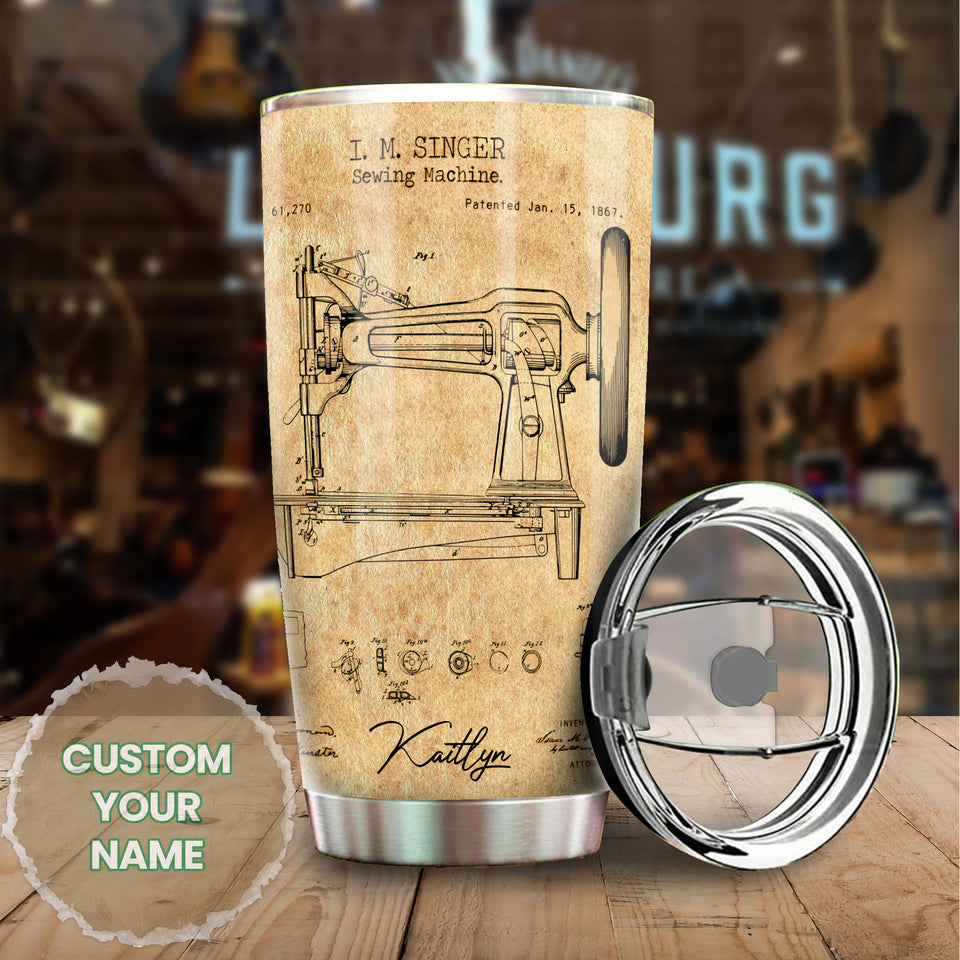 Camellia Personalized I. M. Singer Sewing Machine Sewist Vintage Stainless Steel Tumbler - Double-Walled Insulation Travel Thermal Cup With Lid Gift For Sewer Girls Women