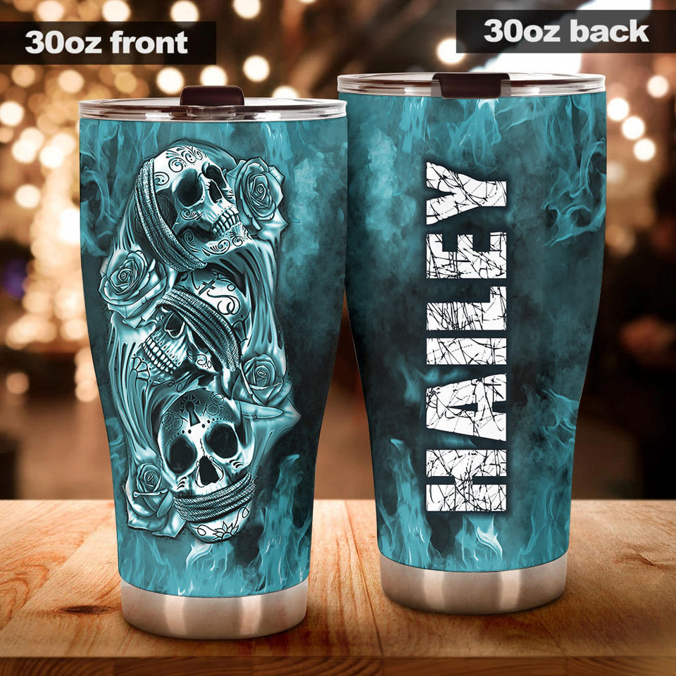 Camellia Personalized 3D Gothic Skulls Stainless Steel Tumbler - Customized Double-Walled Insulation Adventure Therma Cup With Lid