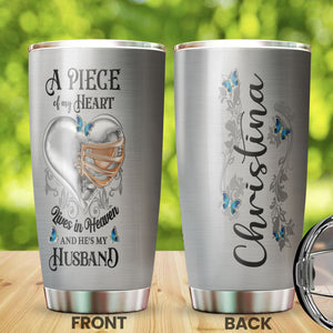 Camellia Personalized Widow A Piece Of My Heart To Husband Missing Quotes Stainless Steel Tumbler - Double-Walled Insulation Thermal Cup With Lid Gift For Memorial Day