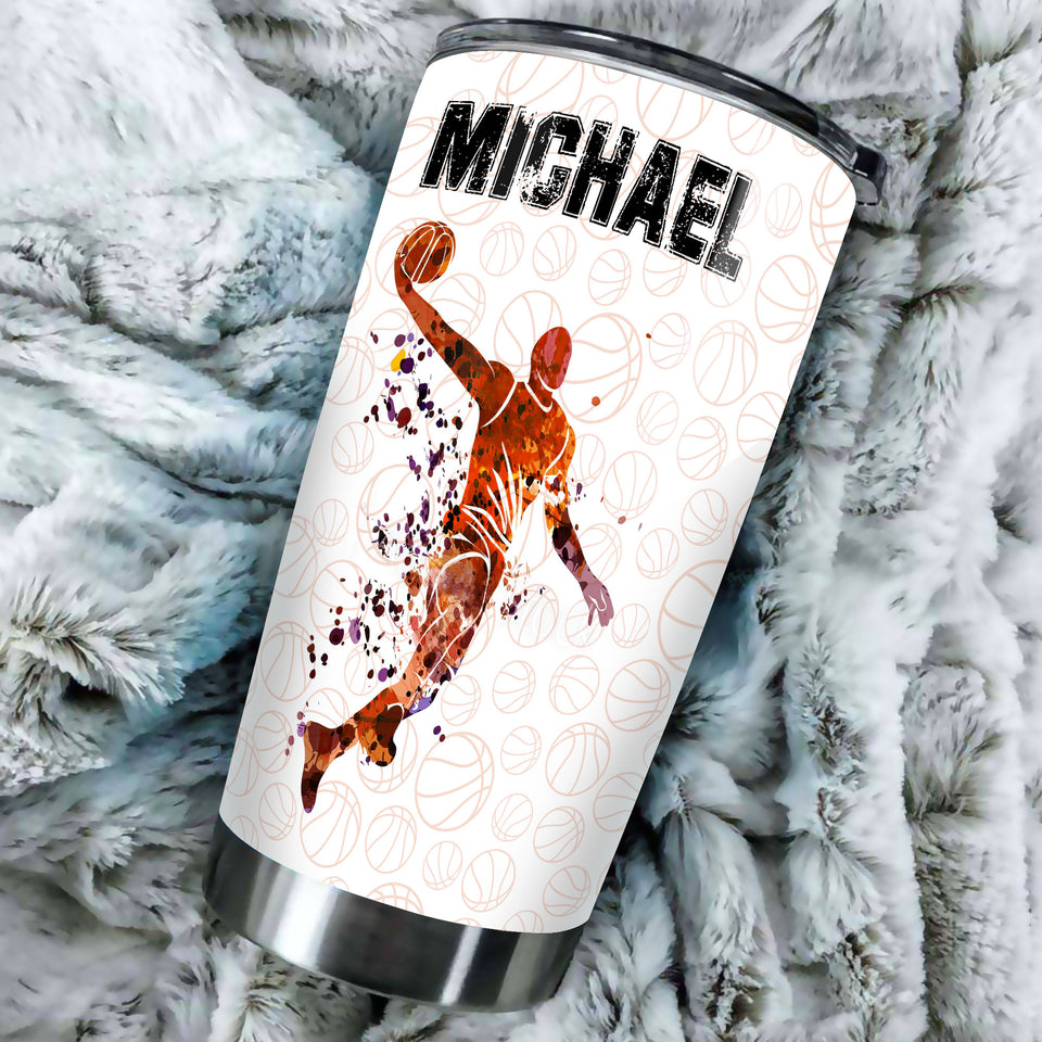 Camellia Personalized Basketball Hustle Hit And Never Quit Stainless Steel Tumbler - Double-Walled Insulation Travel Thermal Cup With Lid Gift For Sport Player Son