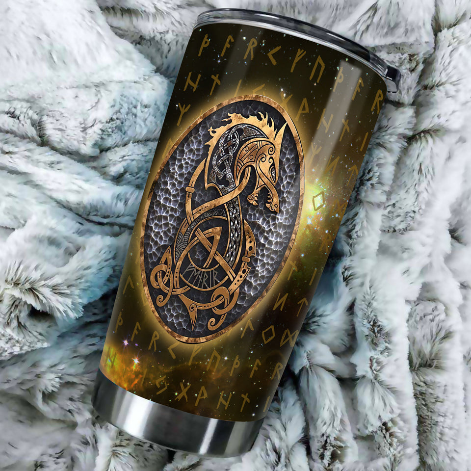 Camellia Personalized Metal Viking Dragon Warrior Style Stainless Steel Tumbler - Double-Walled Insulation Thermal Cup With Lid Gift For Viking Lover