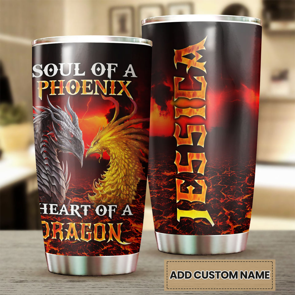 Camellia Personalized Soul Of Phoenix Heart Of Dragon Graphics Stainless Steel Tumbler - Double-Walled Insulation Travel Thermal Cup With Lid Gift For Men Boy