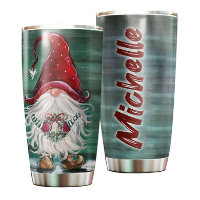 Camellia Personalized Gnomes Wearing Santa Hat Merry Christmas Stainless Steel Tumbler - Double-Walled Insulation Thermal Cup With Lid Gift For Xmas Holiday Season