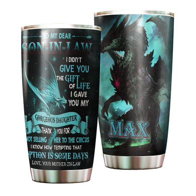 Camellia Personalized Dragon To My Dear Son In Law Stainless Steel Tumbler - Double-Walled Insulation Thermal Cup With Lid Mother In Law Gift For Son