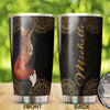 Camellia Personalized Henna Pattern Fox Vintage Stainless Steel Tumbler - Double-Walled Insulation Travel Thermal Cup With Lid Gift For Hippie Hipster