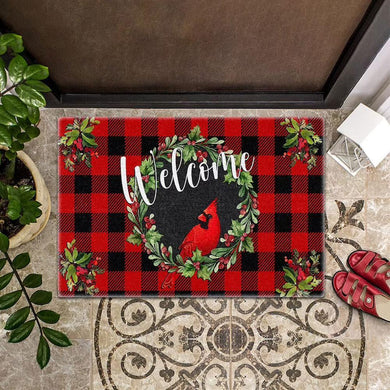 Memorial Cardinal Red Plaid Christmas Indoor Outdoor Doormat Floor Mat Funny Gift Ideas Floor Rug Housewarming Gift Home Living Home Decor Funny