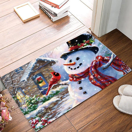 Winter Holiday Christmas Snowman And Cardinals Indoor Outdoor Doormat Floor Mat Funny Gift Ideas Housewarming Gift Family Welcome Mat