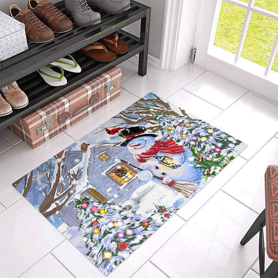 Farmhouse Cute Snowman And Red Cardinal Birds Welcome Indoor Outdoor Doormat Floor Mat Funny Gift Ideass Floor Rug Housewarming Gift