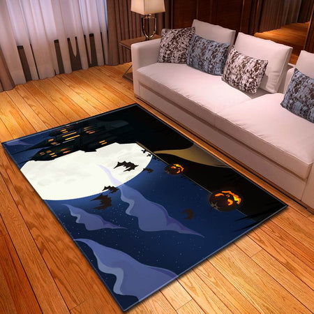 Halloween Graveyard Church Under Full Moon Carpet Living Room Rugs