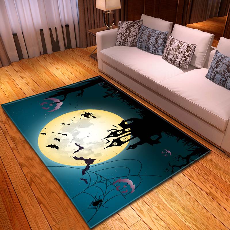 Halloween Spooky Bats Flying On Church Carpet Living Room Rugs