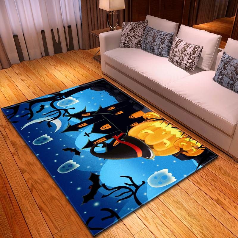 Halloween Graveyard Church Witch Pumpkin Carpet Living Room Rugs