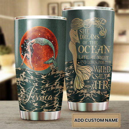 Camellia Personalized Mermaid She Dream Of The Ocean Stainless Steel Tumbler-Double-Walled Insulation Travel Cup With Lid 02