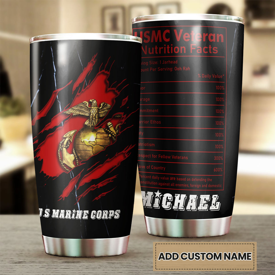 Camellia Personalized Marine Corps Nutrition Facts Stainless Steel Tumbler-Sweat-Proof Double Wall Travel Cup With Lid