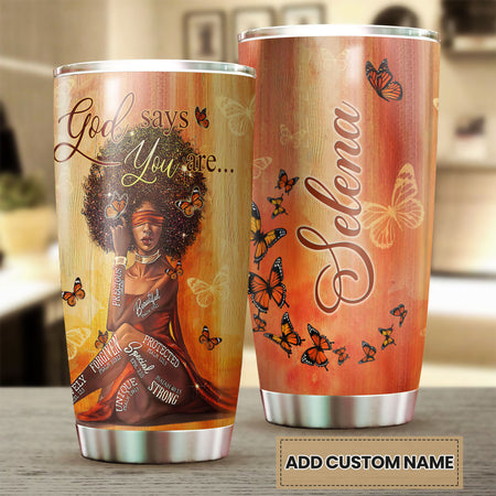 Camellia Personalized Black Women Stainless Steel Tumbler - Double-Walled Insulation Vacumm Flask - Gift For Black Queen, International Women's Day, Hippie Girls 13
