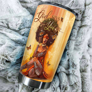 Camellia Personalized Black Women Stainless Steel Tumbler - Double-Walled Insulation Vacumm Flask - Gift For Black Queen, International Women's Day, Hippie Girls 13