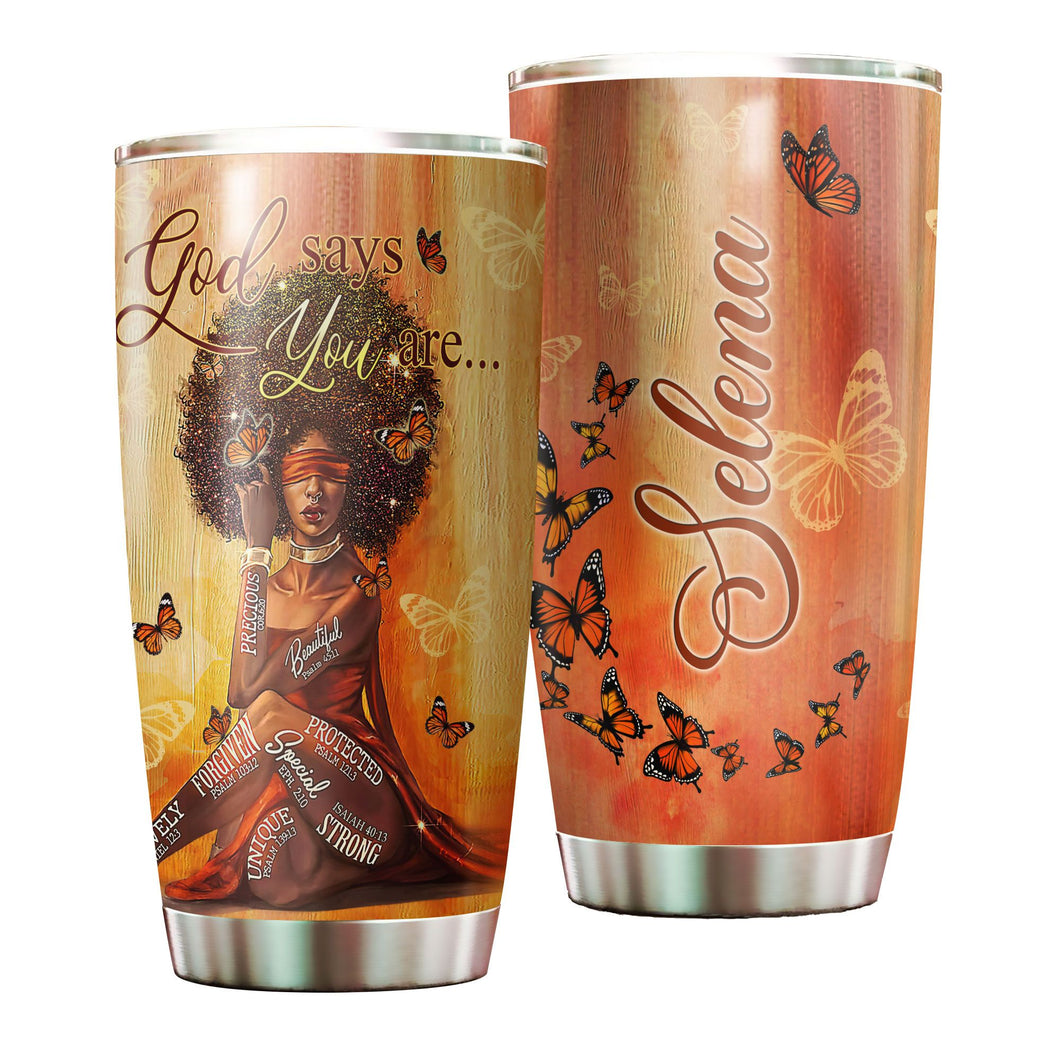Camellia Personalized Black Women Stainless Steel Tumbler - Double-Walled Insulation Vacumm Flask - Gift For Black Queen, International Women's Day, Hippie Girls 13