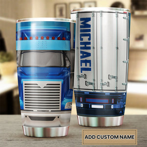 Camellia Personalized Blue Truck Stainless Steel Tumbler - Double-Walled Insulation Vacumm Flask - Gift For Truck Drivers Gift