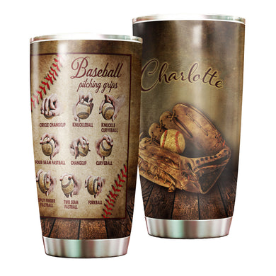 Camellia Persionalized 3D Baseball Pitching Grips Stainless Steel Tumbler - Customized Double - Walled Insulation Travel Thermal Cup With Lid Gift For Baseball Player