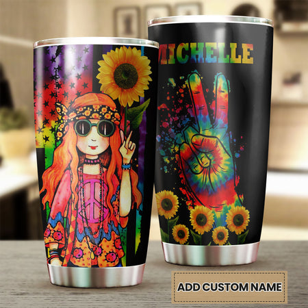 Camellia Personalized Color Girl Hippie Girl And Sunflower Stainless Steel Tumbler-Double-Walled Insulation Travel Cup With Lid