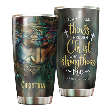Camellia Persionalized 3D Christ Strengthens Stainless Steel Tumbler - Customized Double - Walled Insulation Thermal Cup With Lid Gift For Christian